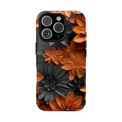 Orange & Black 3D Floral Mobile Case