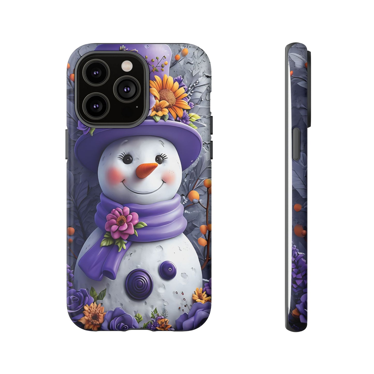 Cheerful Snowman With Colorful Floral Hat And Scarf phone case design