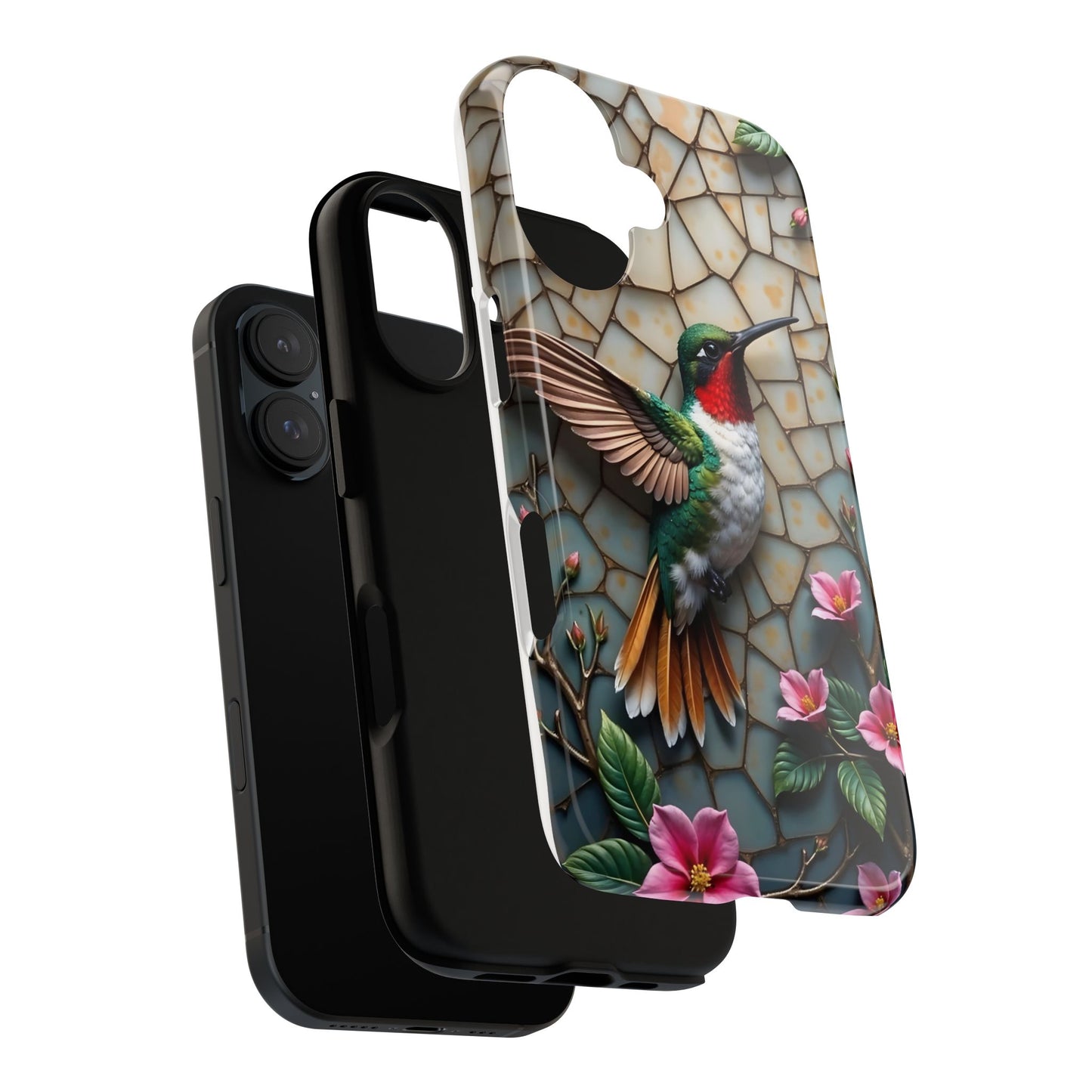 Vivid Hummingbird with Blossoming Branches | Artistic Mosaic Style