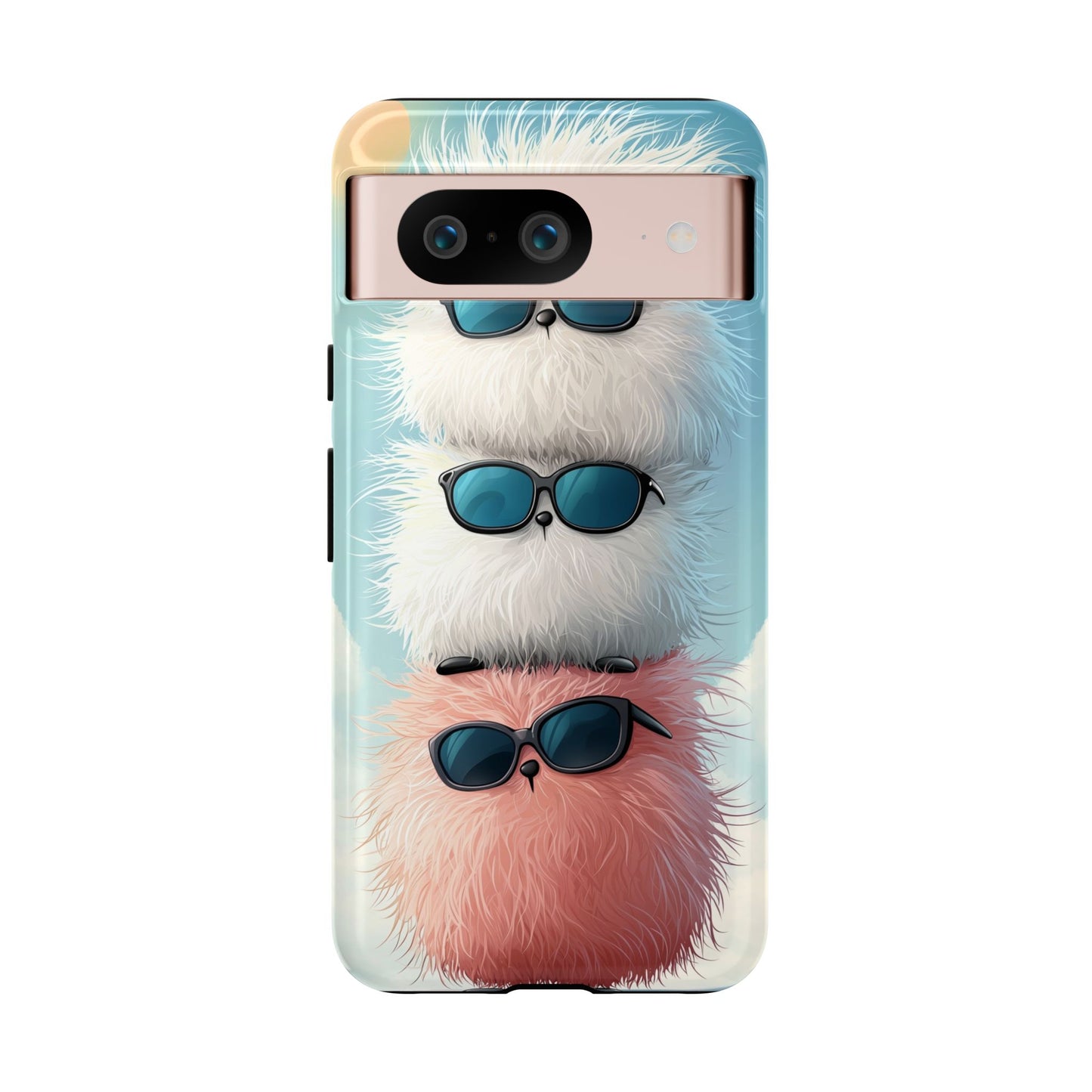 Fluffy Stack Anime Phone Case – Cute Kawaii Furry Creatures with Sunglasses, iPhone, Samsung & Google Pixel Case