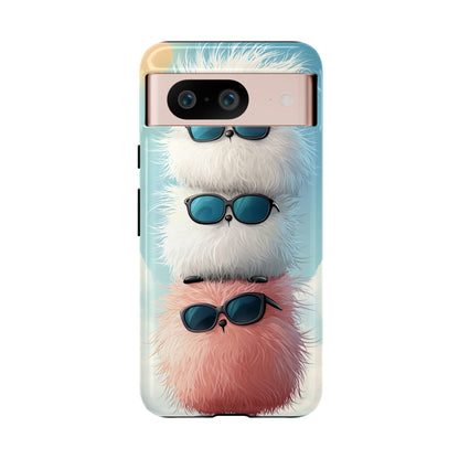 Fluffy Stack Anime Phone Case – Cute Kawaii Furry Creatures with Sunglasses, iPhone, Samsung & Google Pixel Case