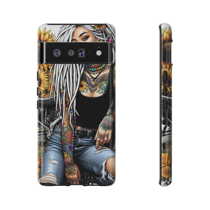Sunflower Biker Queen – Bohemian Tattooed Rebel Mobile Cover