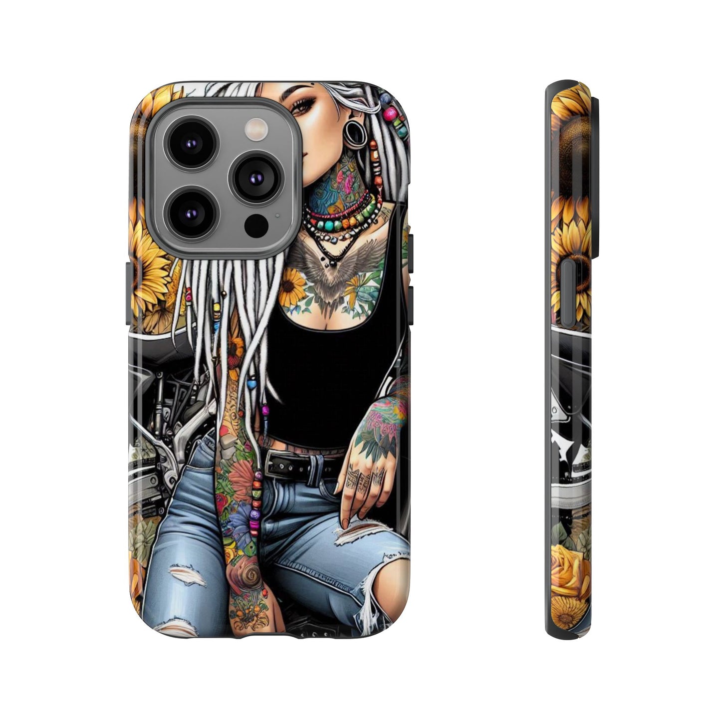 Sunflower Biker Queen – Bohemian Tattooed Rebel Mobile Cover