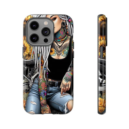Sunflower Biker Queen – Bohemian Tattooed Rebel Mobile Cover