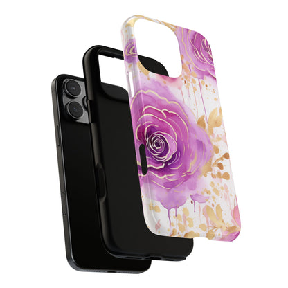 Elegant Purple-Gold Watercolor Rose Mobile Case