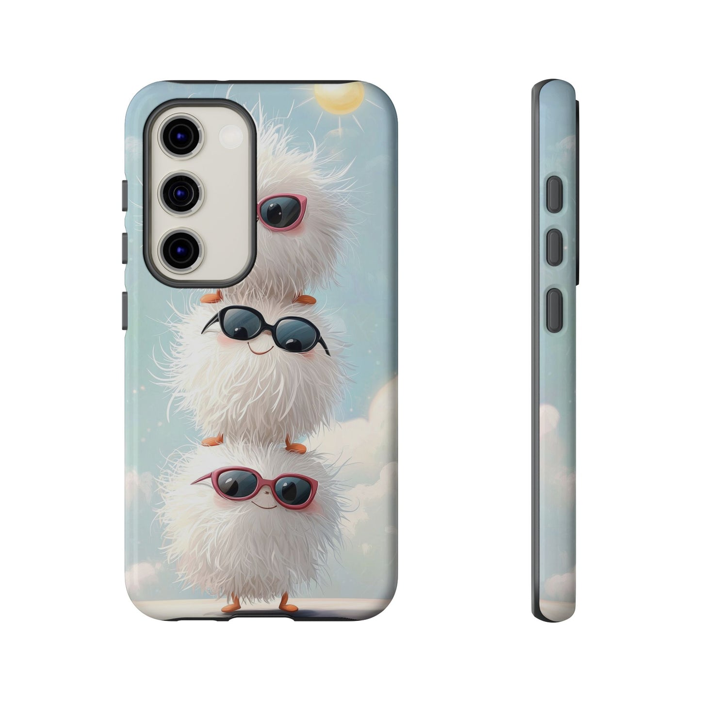 Fluffy Anime Phone Case – Cute Kawaii Fuzzy Creatures, Aesthetic Pastel Art, Soft Cloudy Background, iPhone, Samsung & Google Pixel Case