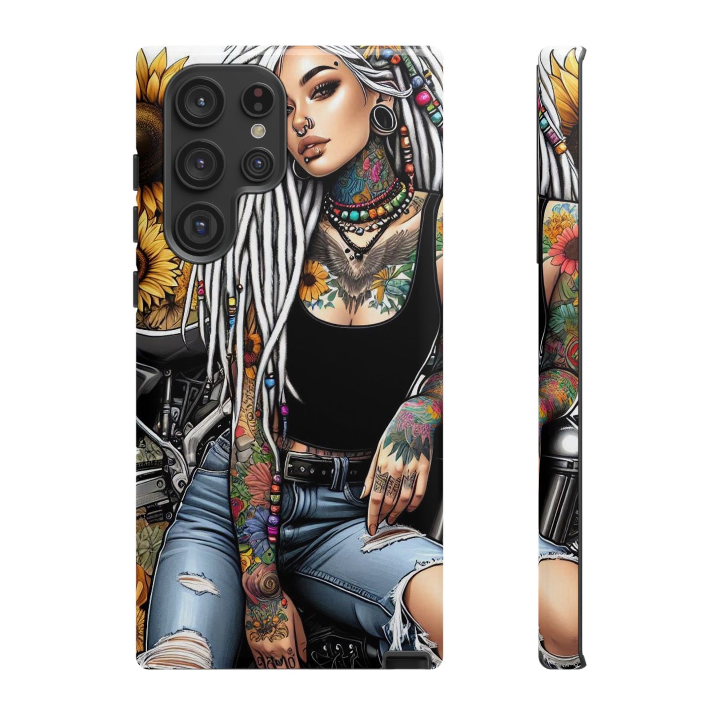 Sunflower Biker Queen – Bohemian Tattooed Rebel Mobile Cover