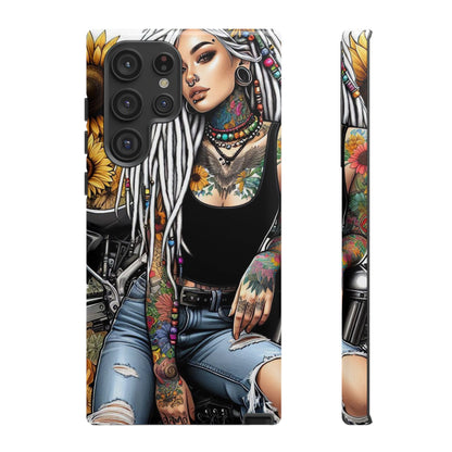 Sunflower Biker Queen – Bohemian Tattooed Rebel Mobile Cover