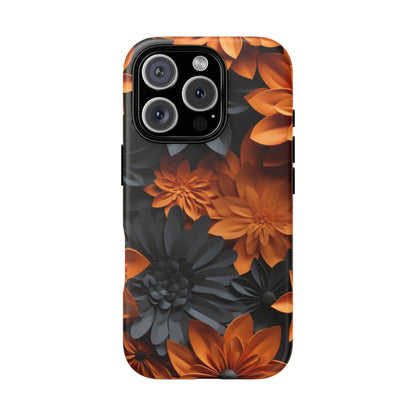 Orange & Black 3D Floral Mobile Case