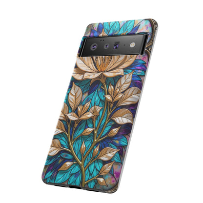Majestic Golden Blossoms on Mosaic Blue Splendor