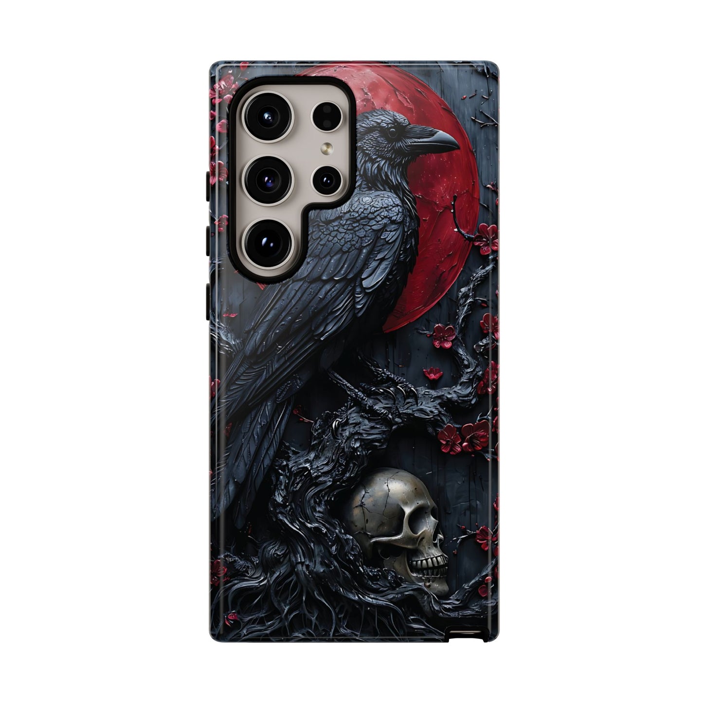 Gothic Sculpture Of Raven On Charcoal Tree Branch phone case design