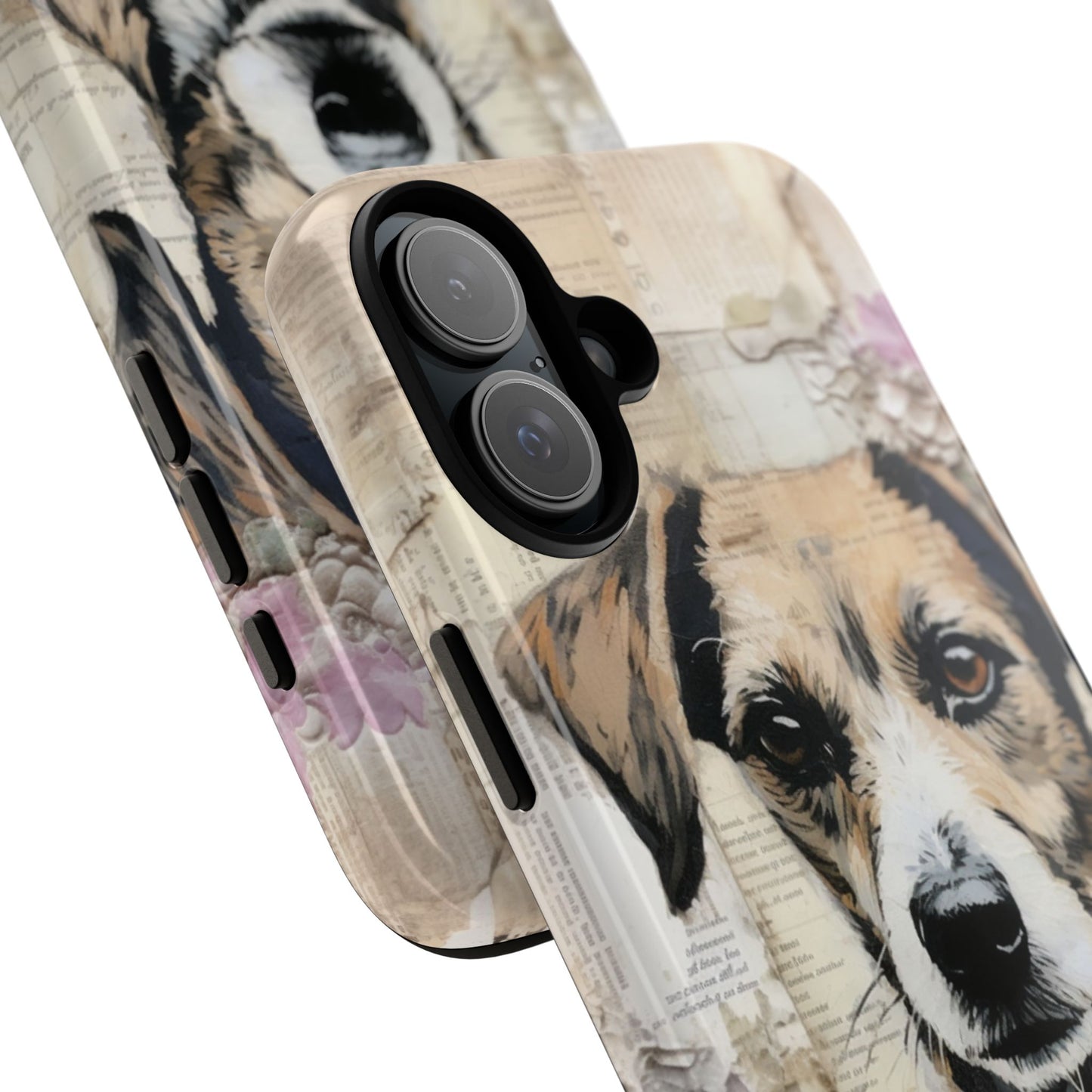 Vintage Collage Dog Portrait Mobile Cover – Artistic Mixed Media Design