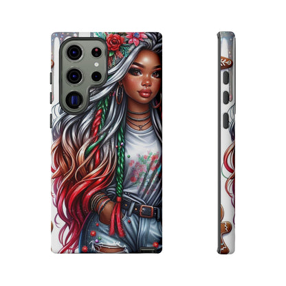 Festive Boho Queen – Holiday Glow & Candy Cane Braids Mobile Cover