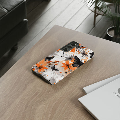 Bold Butterfly & Floral Splash Mobile Cover – Black & Orange Aesthetic