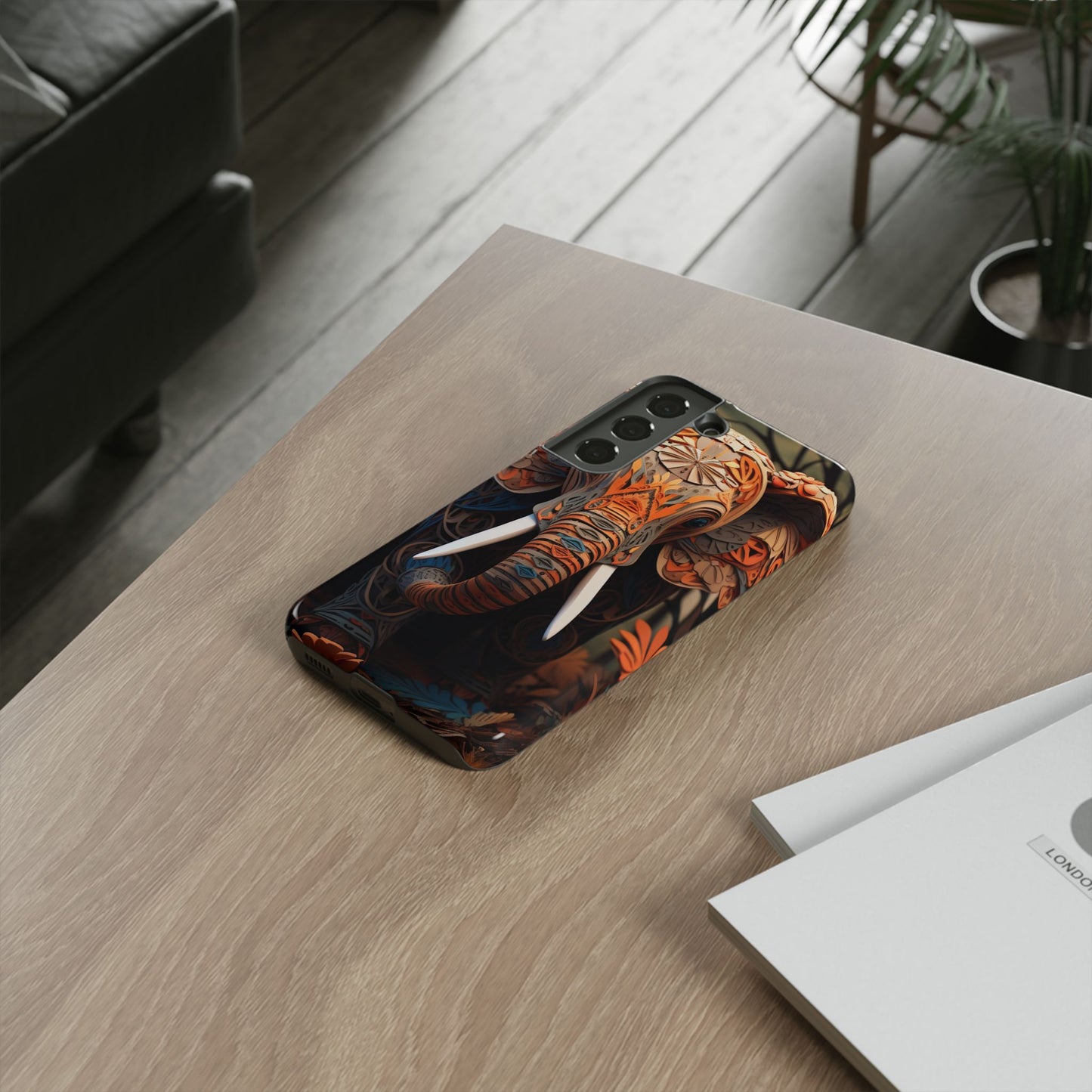 Elegant Artistic Elephant Mobile Cover – Intricate Paper-Cut Design