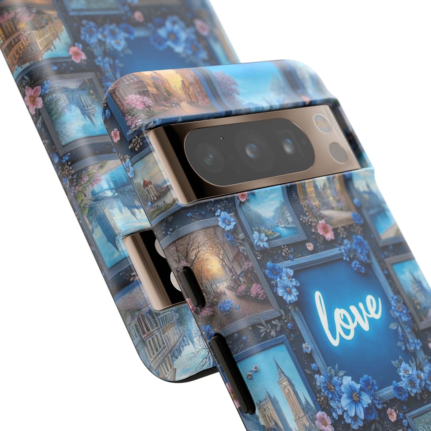 Blue Floral Love Frame Phone Case