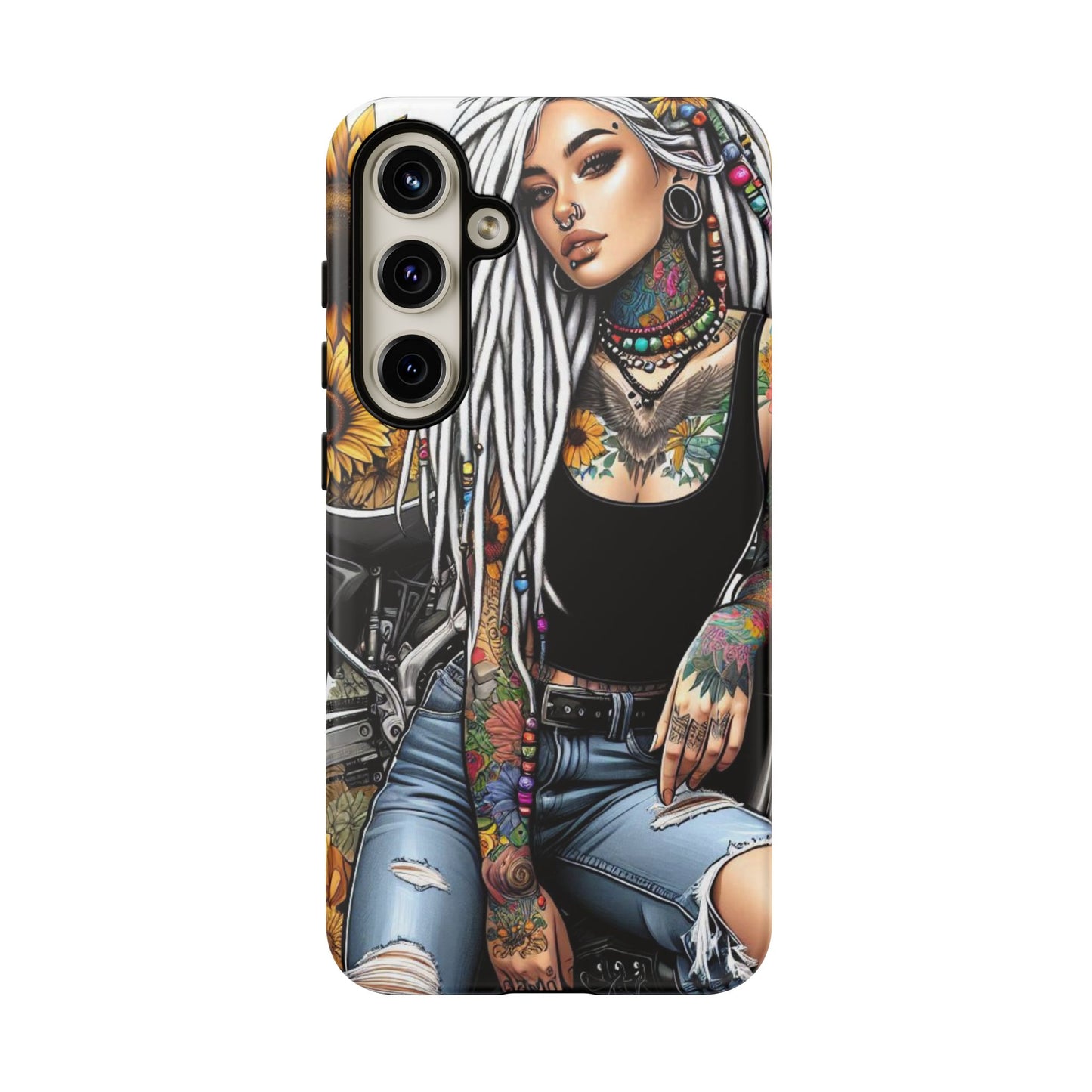 Sunflower Biker Queen – Bohemian Tattooed Rebel Mobile Cover