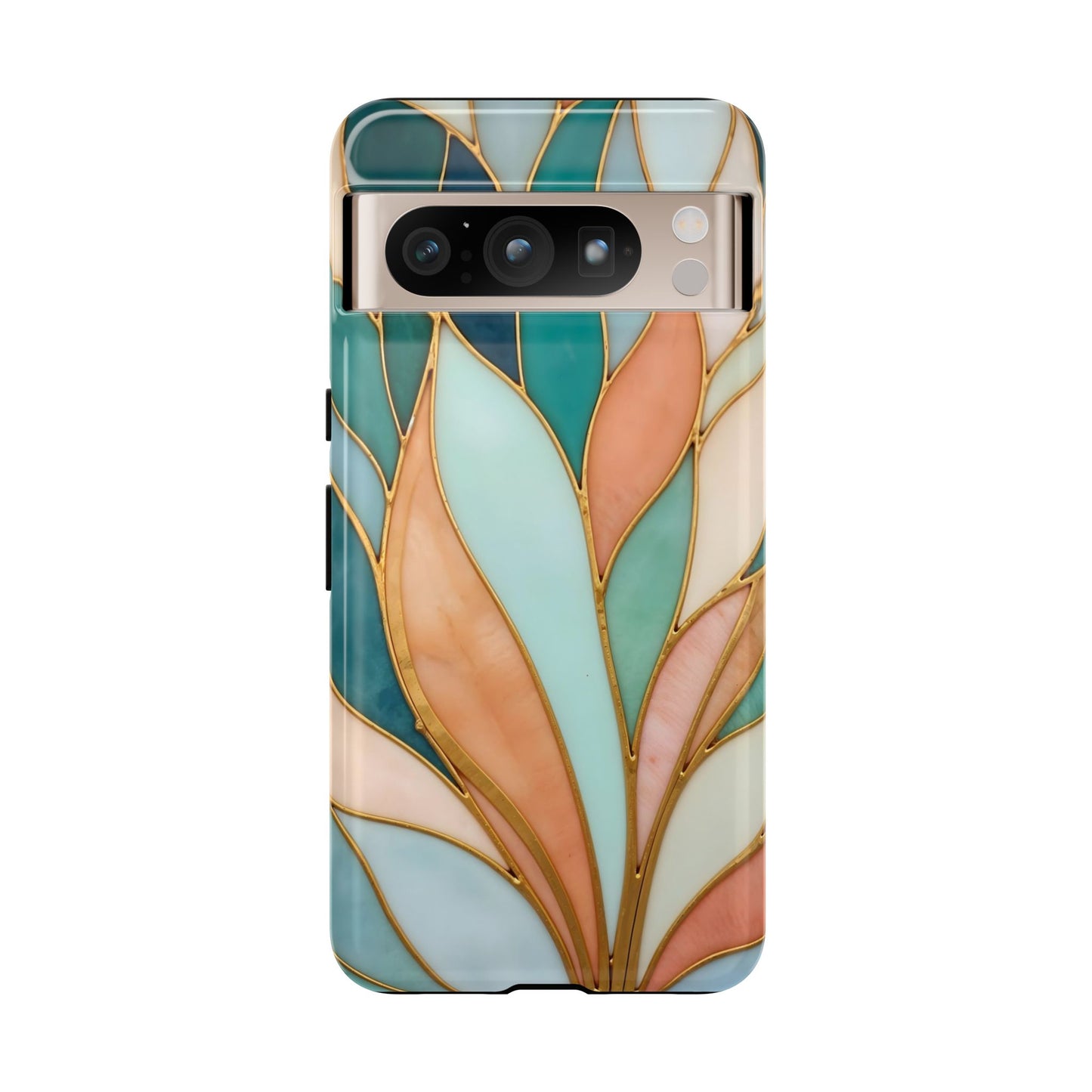 Geometric Leaves: Teal, Peach, and Gold Harmony