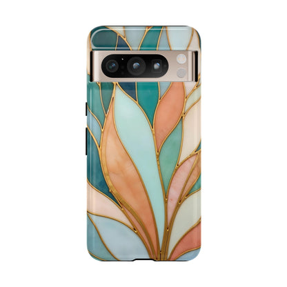 Geometric Leaves: Teal, Peach, and Gold Harmony