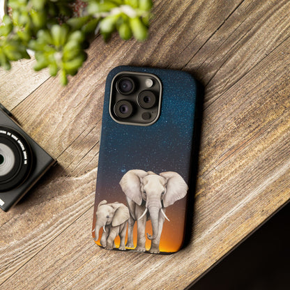 Starry Safari Elephant Family Mobile Cover – Cosmic Wildlife Aesthetic