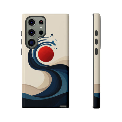 Red Sun Wave – Minimalist Abstract Ocean Case for iPhone, Google Pixel, Samsung
