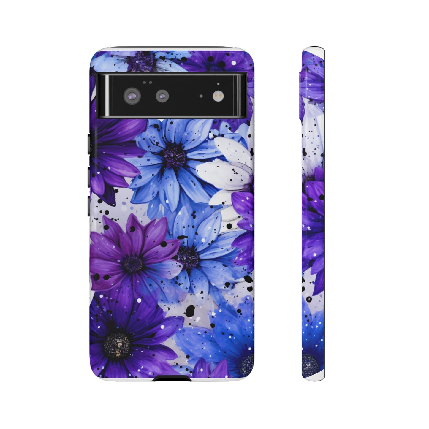 Blue & Purple Floral Splash Mobile Cover – Elegant Artistic Flowers