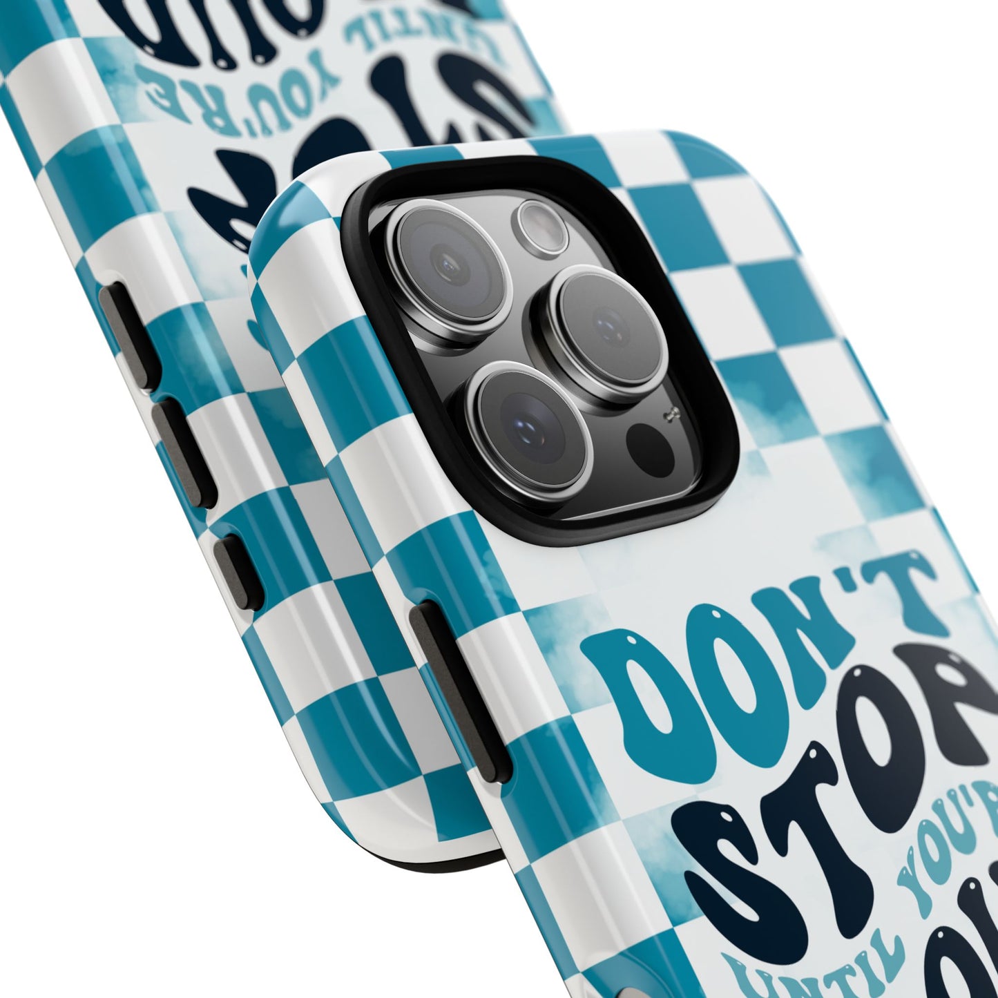 Don't Stop Until You're Proud Phone Case, Motivational Quote Cover for iPhone, Samsung & Google Pixel White Green Checkered Pattern Phone Cover, Wavy Text Case, Kindness Phone Case, Inspirational Gift