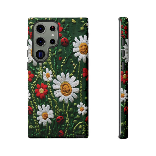 Knitted Pattern With Diamonds And Festive Motifs On Navy phone case design.