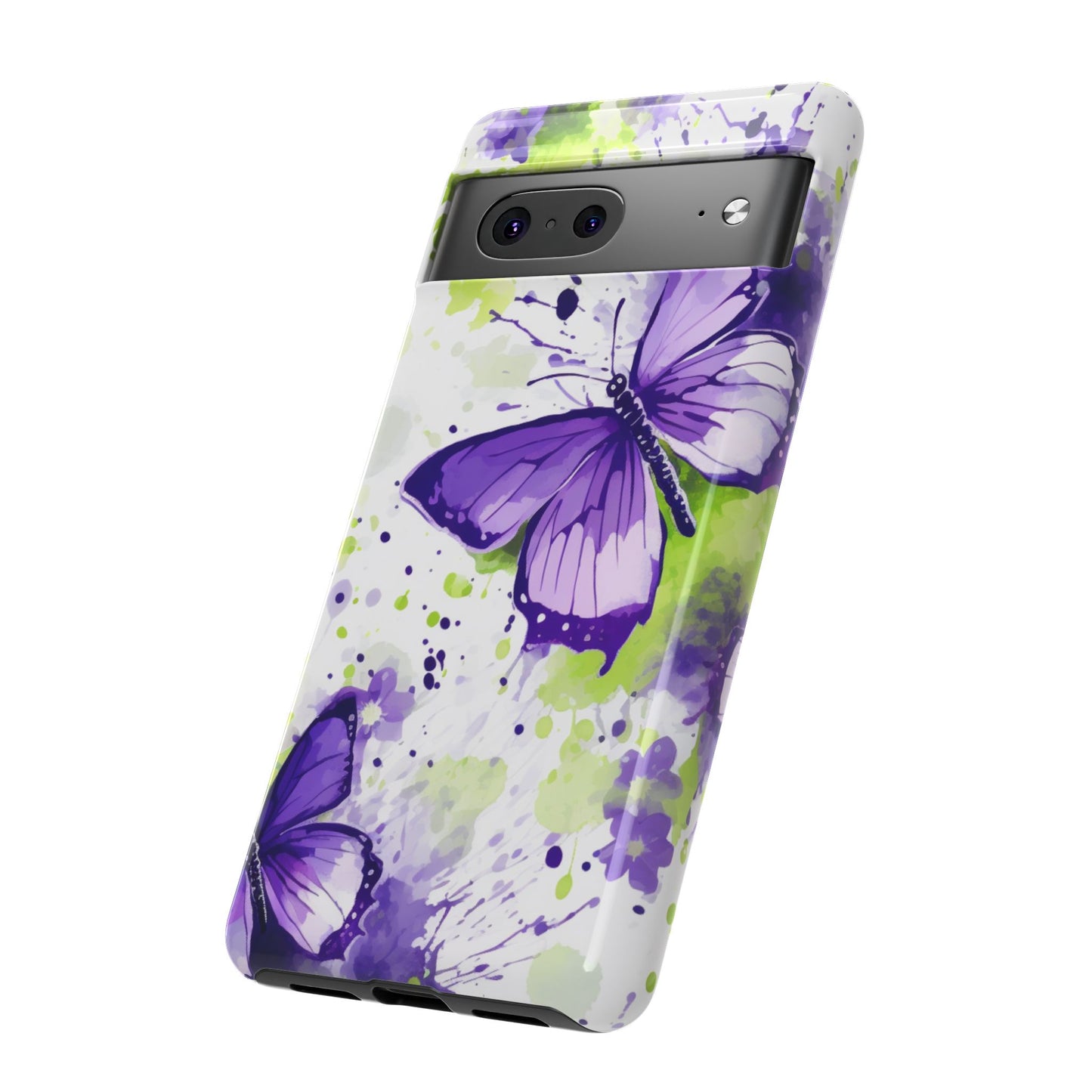 Vibrant Purple Butterfly Splash Mobile Cover – Artistic Green & Violet Aesthetic