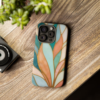 Geometric Leaves: Teal, Peach, and Gold Harmony