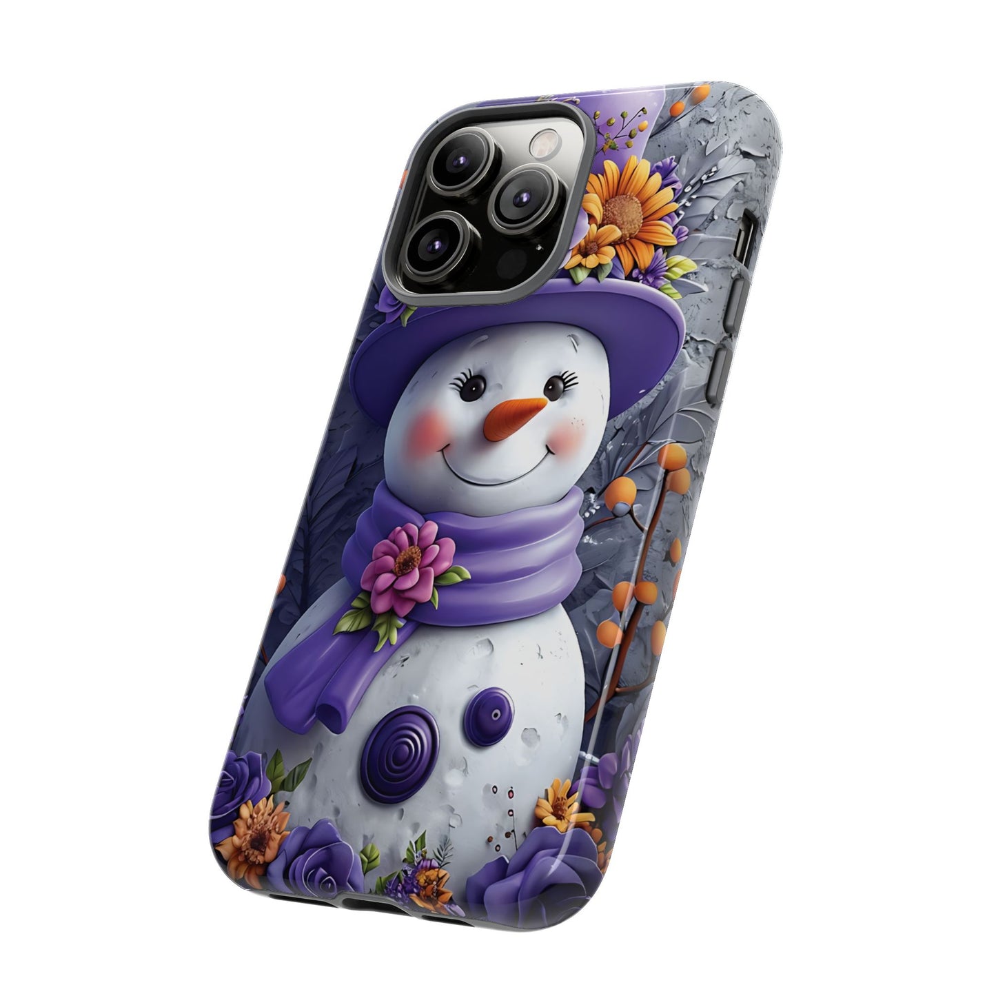Cheerful Snowman With Colorful Floral Hat And Scarf phone case design