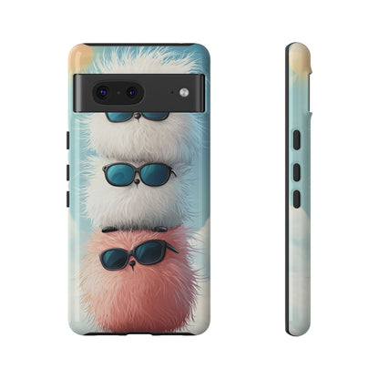 Fluffy Stack Anime Phone Case – Cute Kawaii Furry Creatures with Sunglasses, iPhone, Samsung & Google Pixel Case