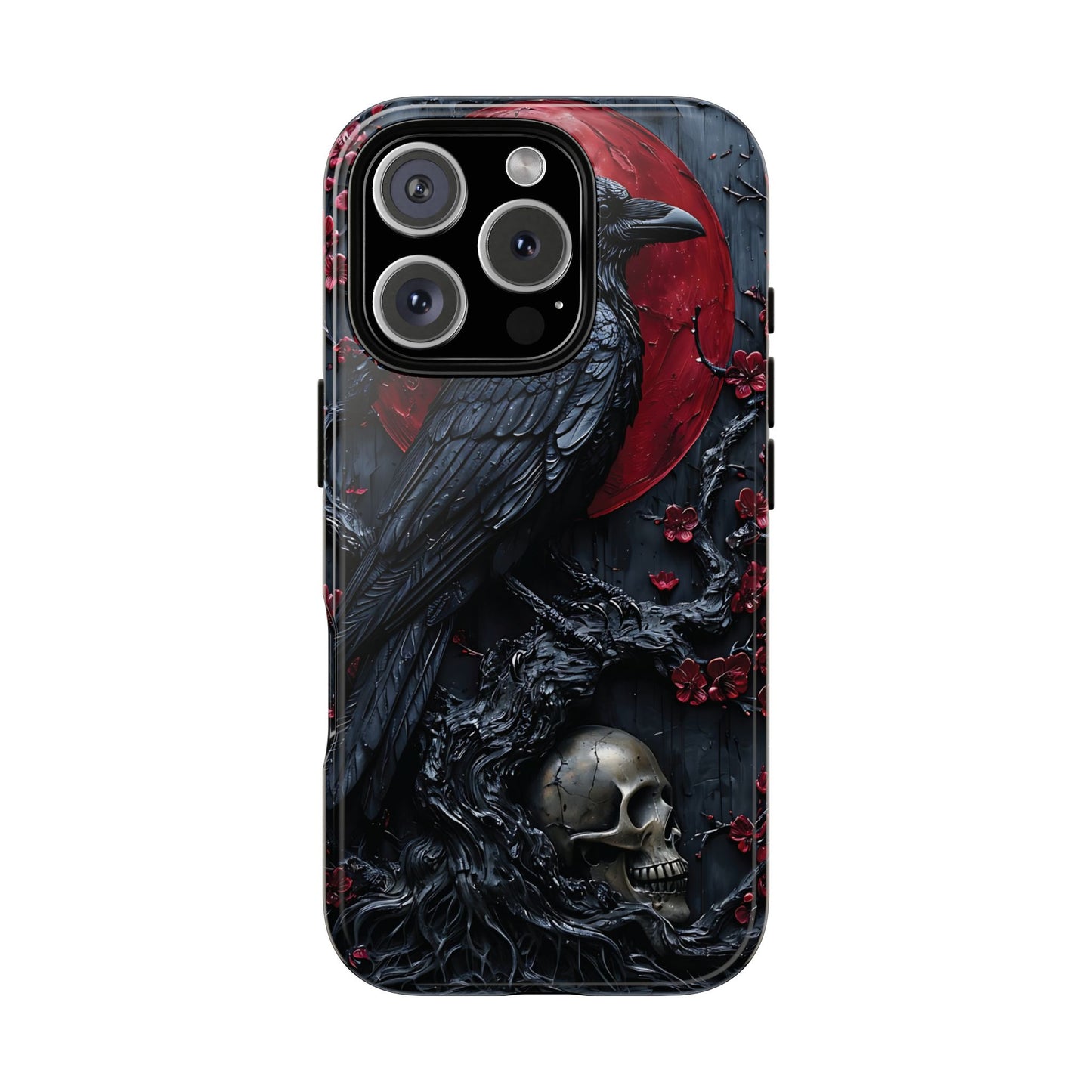 Gothic Sculpture Of Raven On Charcoal Tree Branch phone case design