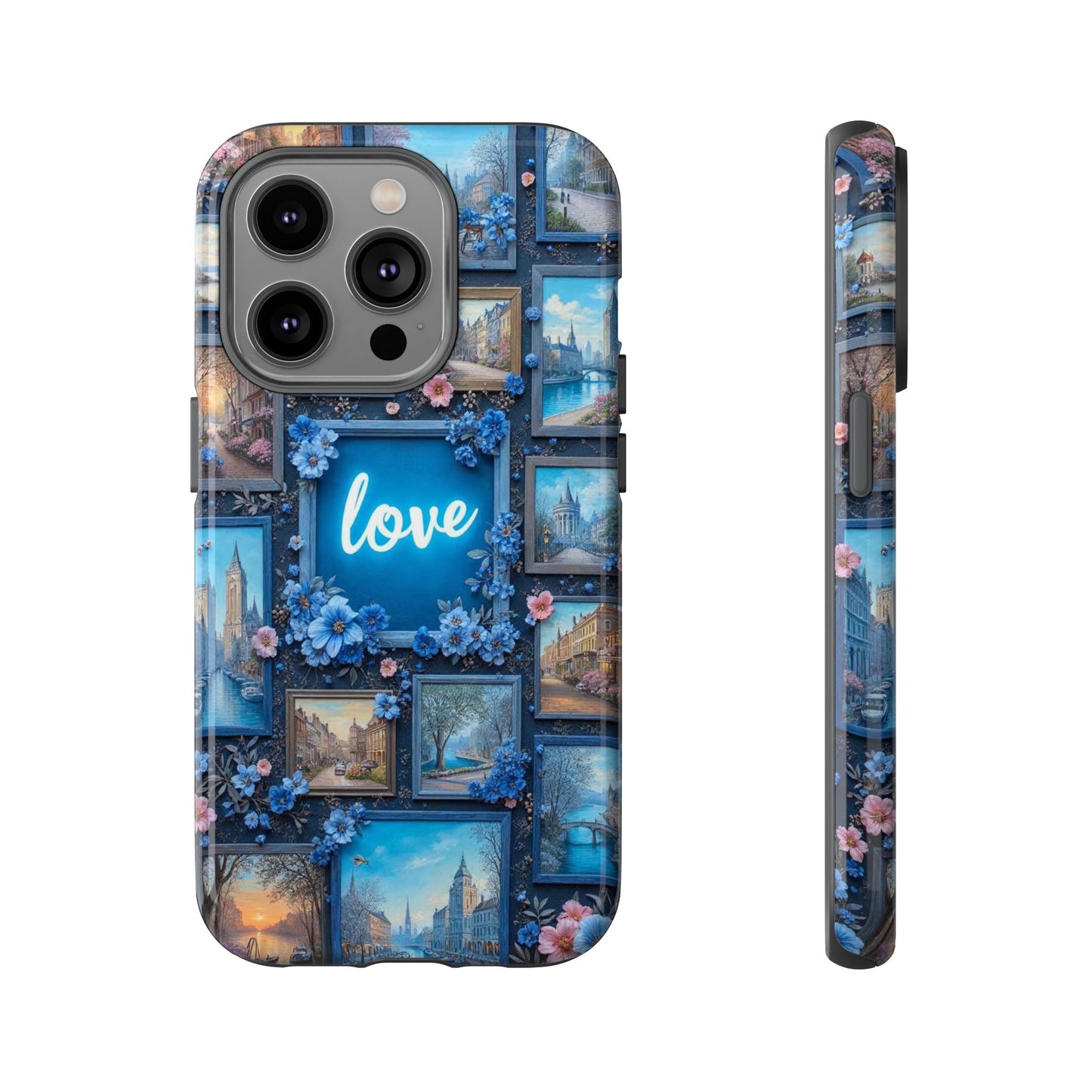 Blue Floral Love Frame Phone Case