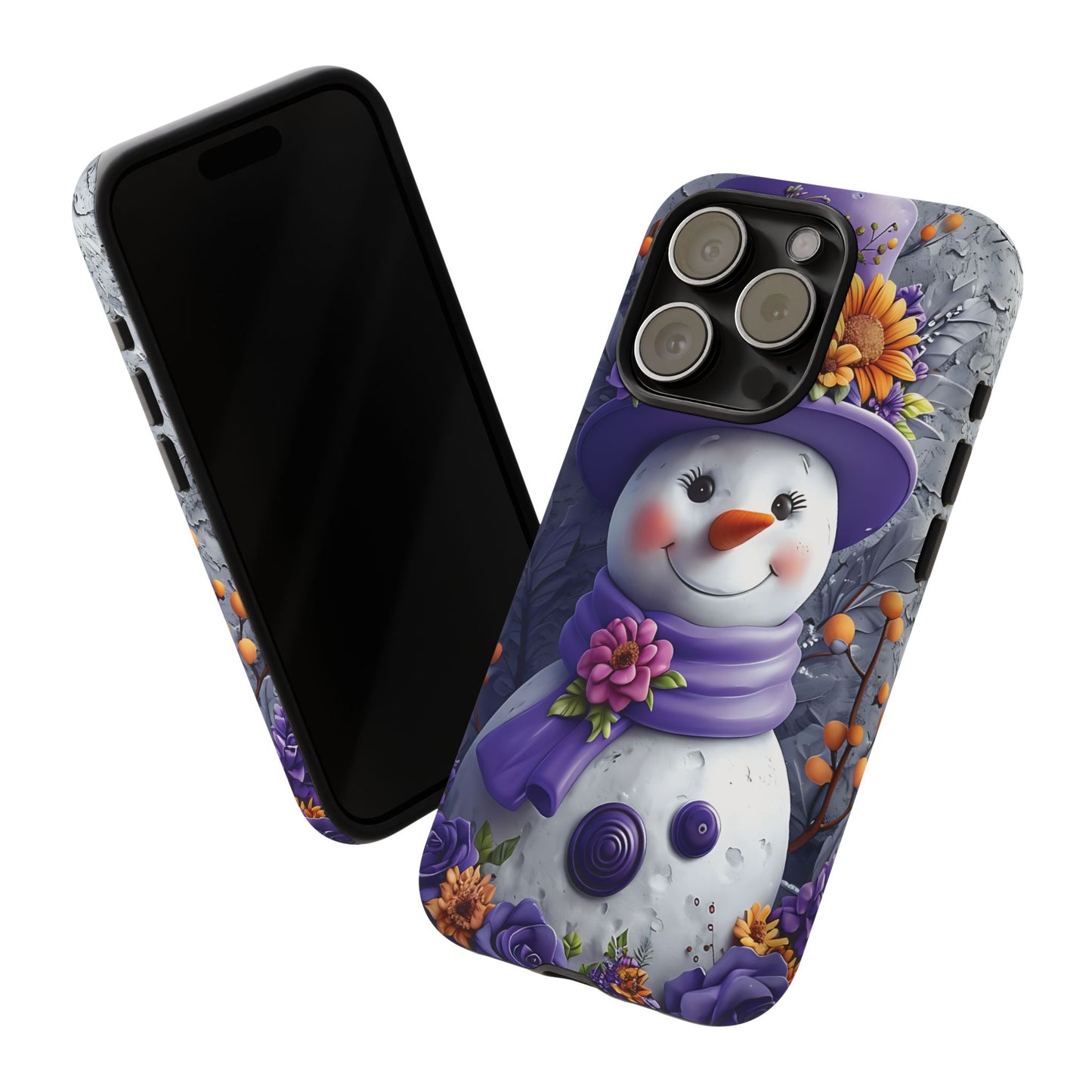 Cheerful Snowman With Colorful Floral Hat And Scarf phone case design
