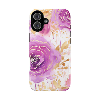 Elegant Purple-Gold Watercolor Rose Mobile Case