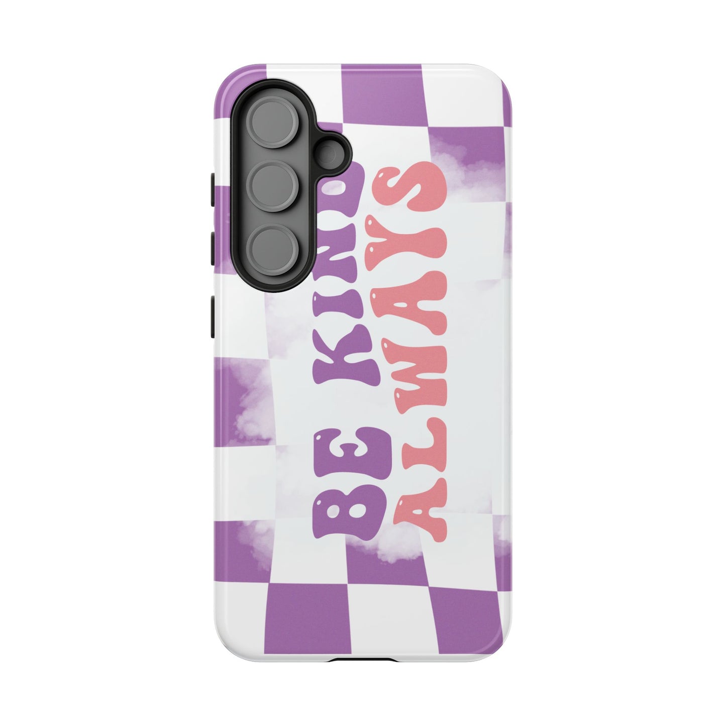 Be Kind Always Phone Case, Motivational Quote Cover for iPhone, Samsung & Google Pixel White Purple Checkered Pattern Phone Cover, Wavy Text Case, Kindness Phone Case, Inspirational Gift