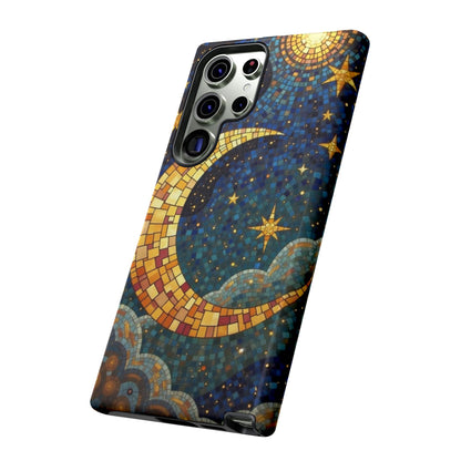 Golden Crescent: Mosaic Moon and Starry Night
