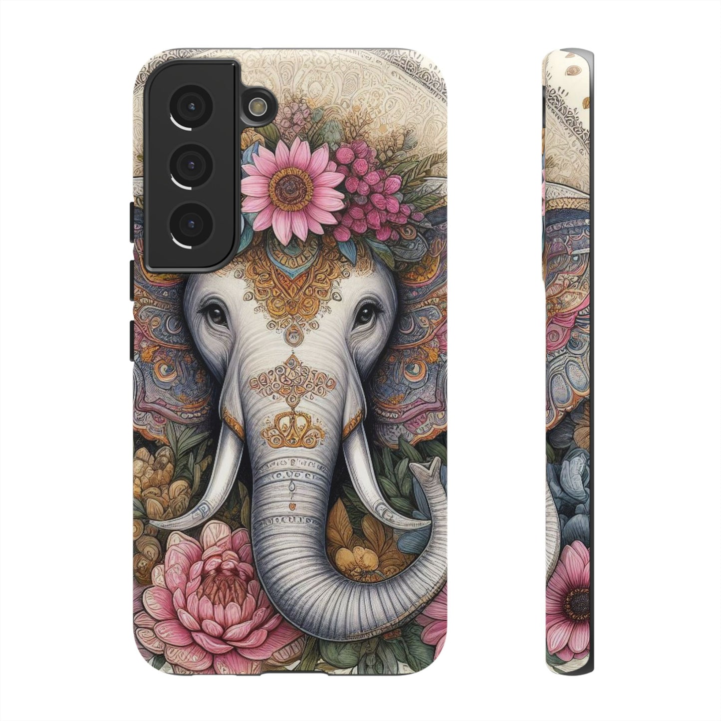 Elegant Floral Elephant Mobile Cover – Royal Mandala Art