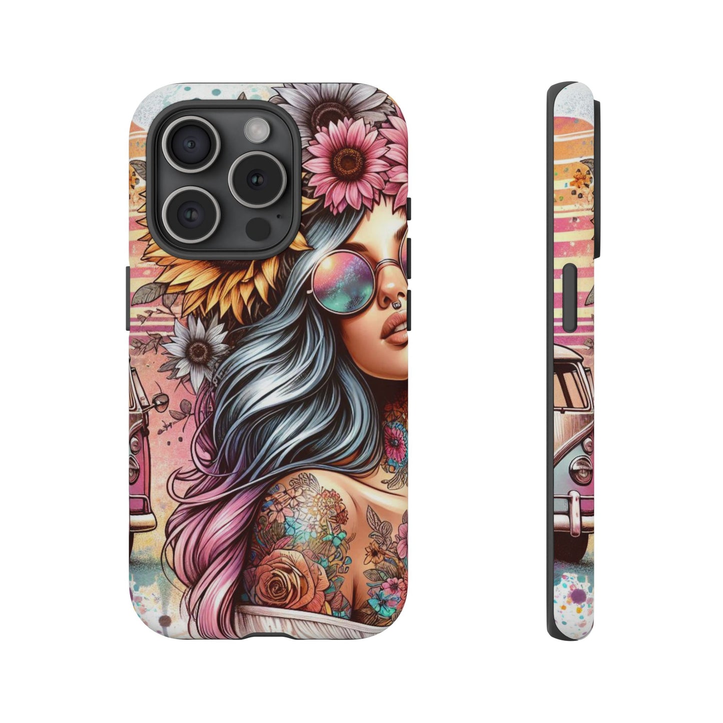 Retro Boho Wanderer – Sunflower Hippie Van Mobile Cover