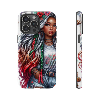 Festive Boho Queen – Holiday Glow & Candy Cane Braids Mobile Cover