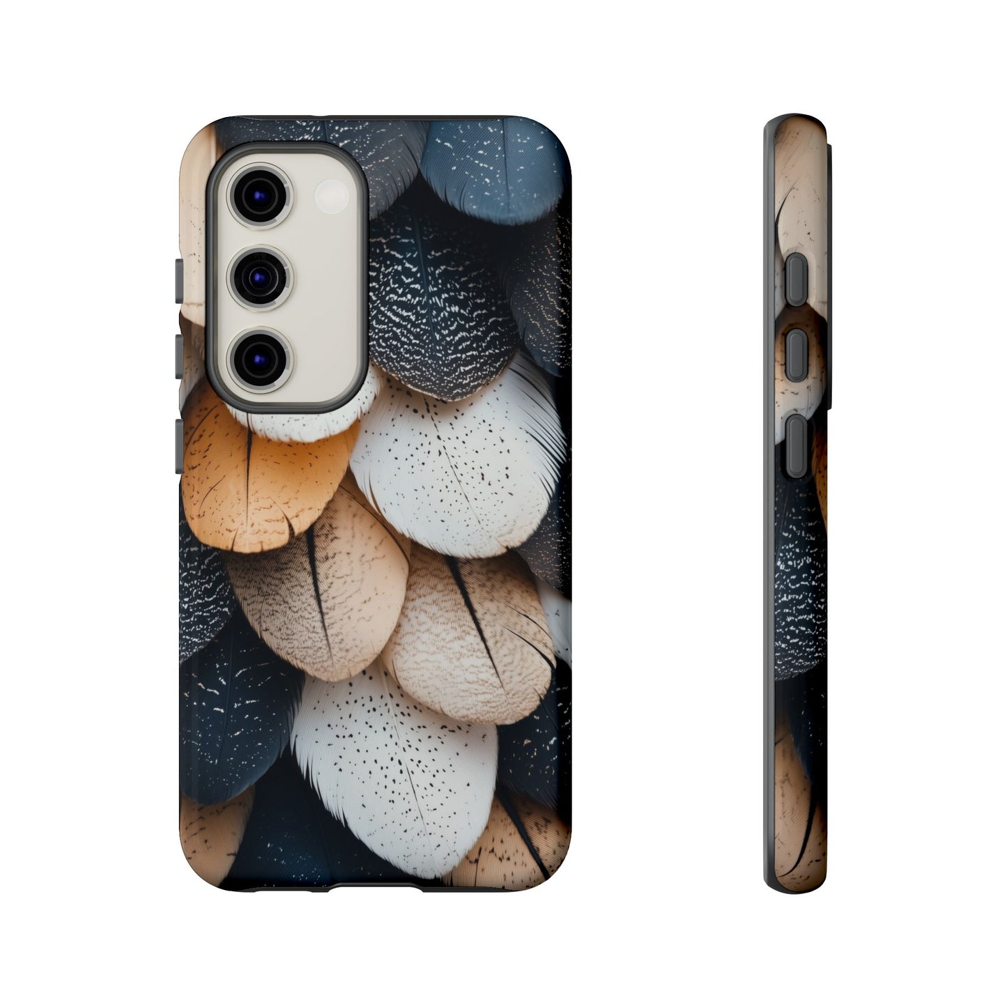 Layered Feather Elegance Phone Case – Black, White & Beige for iPhone, Samsung & Google Pixel