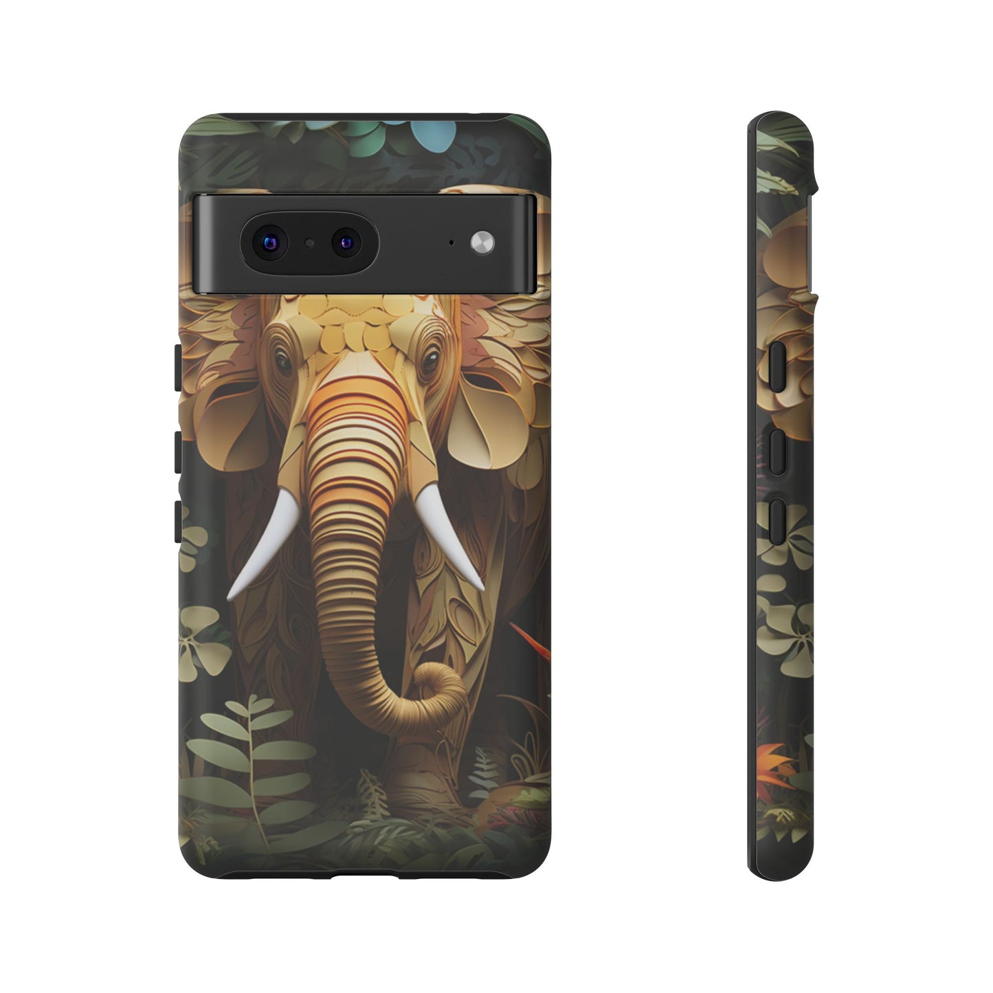 Golden Jungle Elephant Mobile Cover – Intricate Paper Art Design