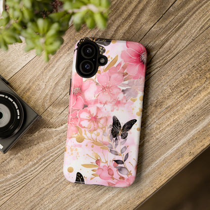 Pink Blossom & Gold Butterfly Mobile Case