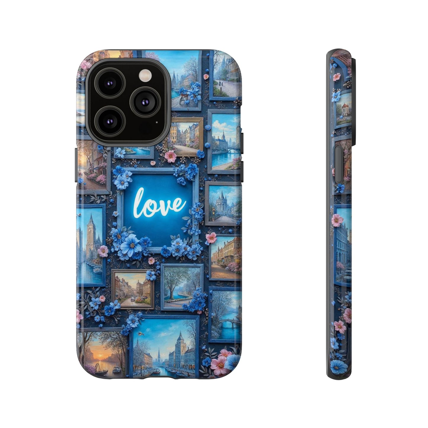 Blue Floral Love Frame Phone Case