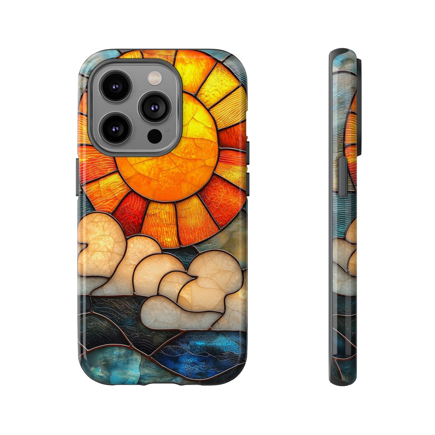 Modern Stained Glass Phone Case – Warm Tones & Abstract Landscape for iPhone, Samsung & Pixel