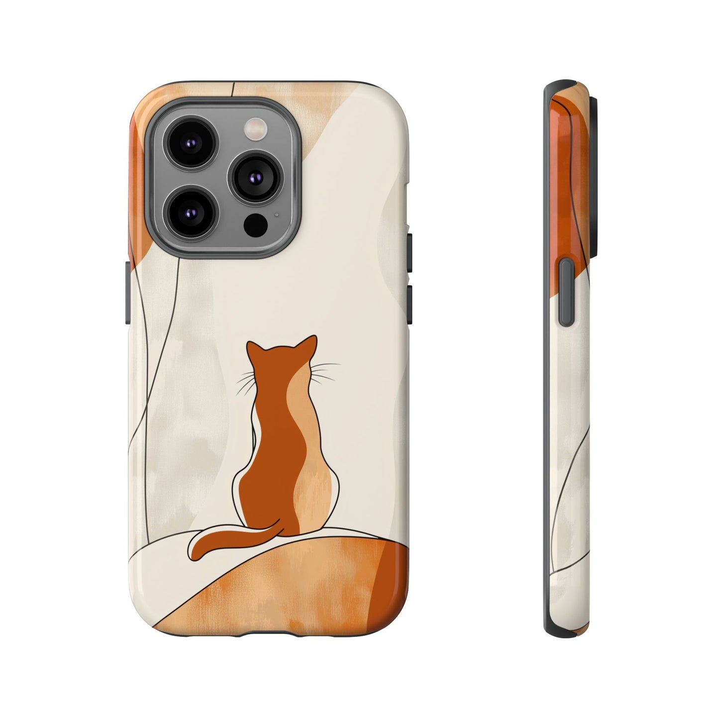 Contemplative Cat: Minimalist Sunset Phone Case for iPhone, Samsung & Pixel