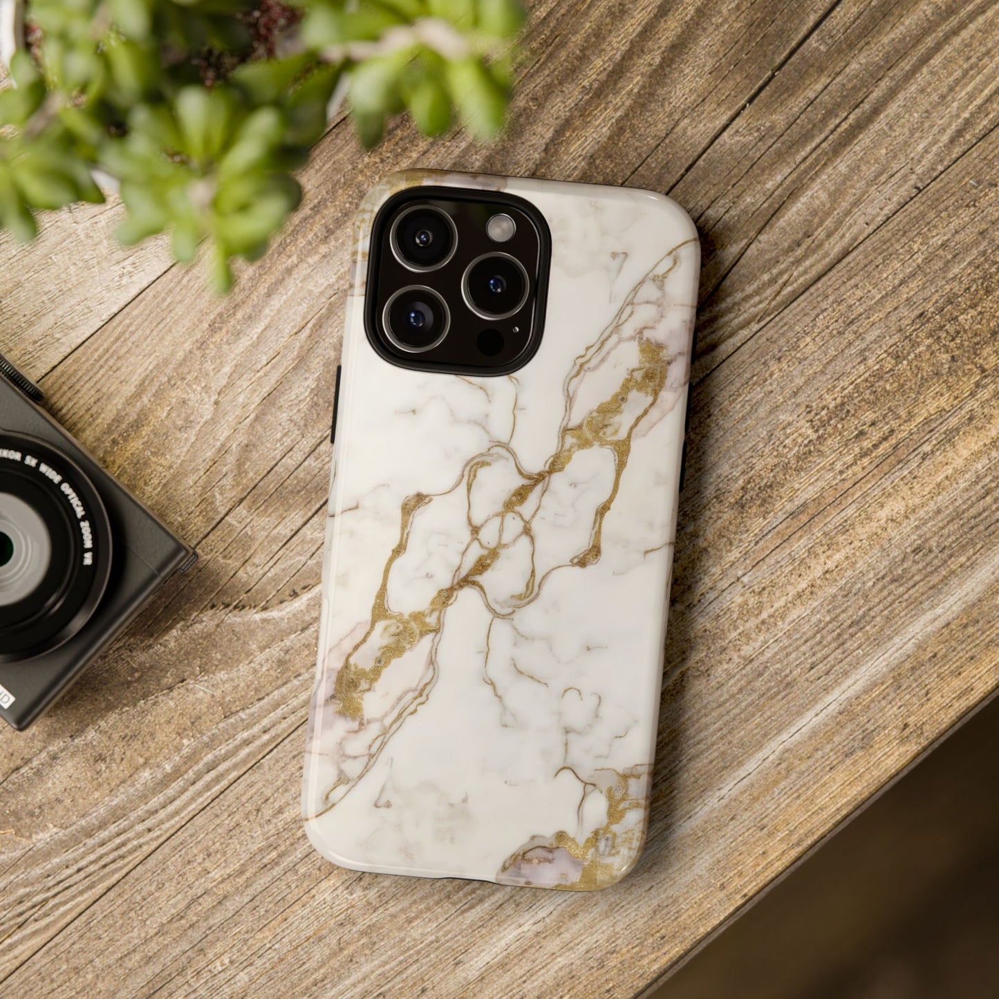 Elegant White and Gold Marble Case Design