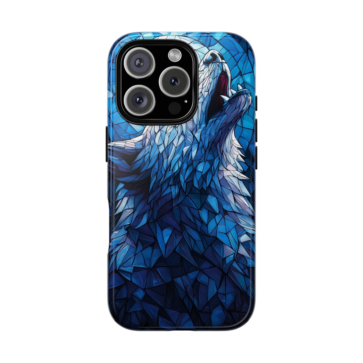 Mystic Moon Wolf – Stained Glass Mosaic Phone Case for iPhone, Samsung & Pixel