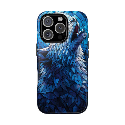 Mystic Moon Wolf – Stained Glass Mosaic Phone Case for iPhone, Samsung & Pixel
